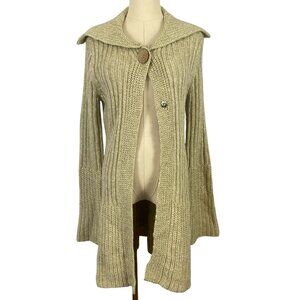 Love Always Women’s Large Cream Tan Chunky Knit Longline Cardigan Sweater Boho